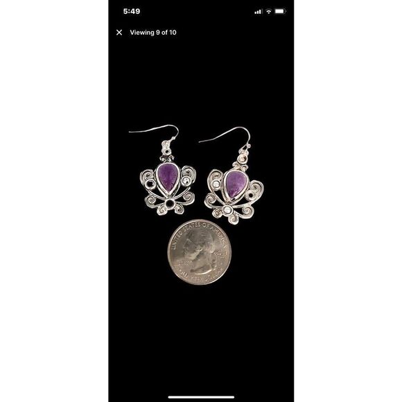EF# Spectacular Purple Jade & Sterling 925 Silver Dangle Earrings - Picture 10 of 13